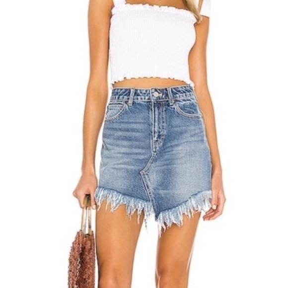 Free People Dresses & Skirts - NWT Free People Denim Frayed Edge Mini Skirt
